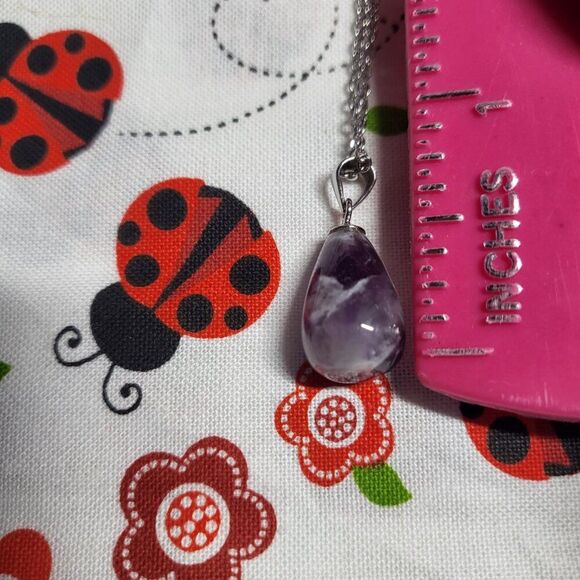 Bi-Color Amethyst Drop Sterling Silver Pendant Necklace - Picture 5 of 6